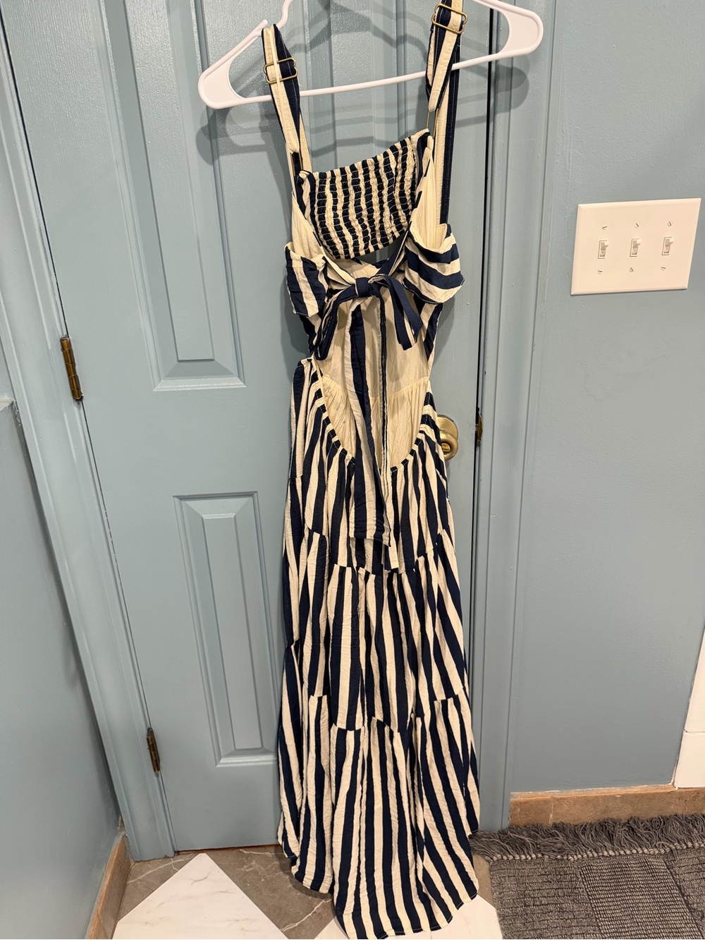 Moon River Navy and Cream Striped Tiered Maxi Dress - Picture 2 of 2